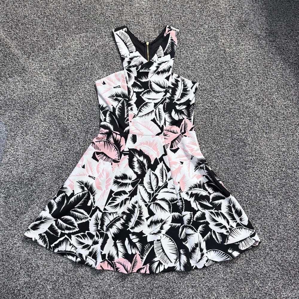 Express Black and Pink Leaf Print Mini Dress